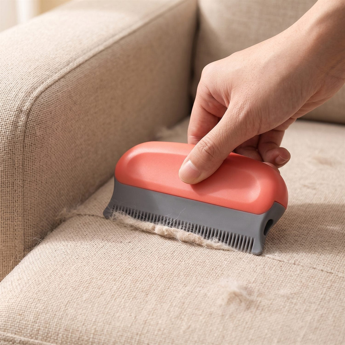 The mini detailer pulling hair off a couch cushion