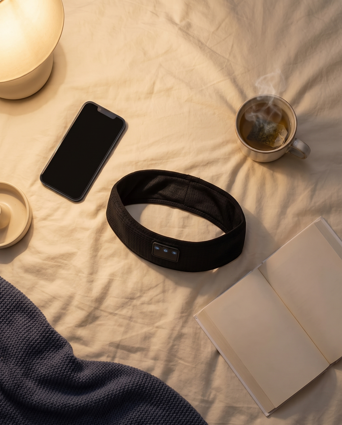 Lullwave Band flat lay on a bedsheet